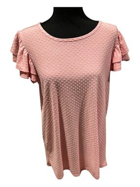 HEIMISH USA Pink Flutter Sleeve Textured Flutter Sleeve Blouse - Size M